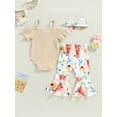 thumbnail image 4 of Spewahor Infant Baby Toddler Girls Summer Jumpsuit Set, Short Sleeve Off Shoulder Romper + Leopard/Flower Flare Pants + Bow Headband 0-18Months, 4 of 9