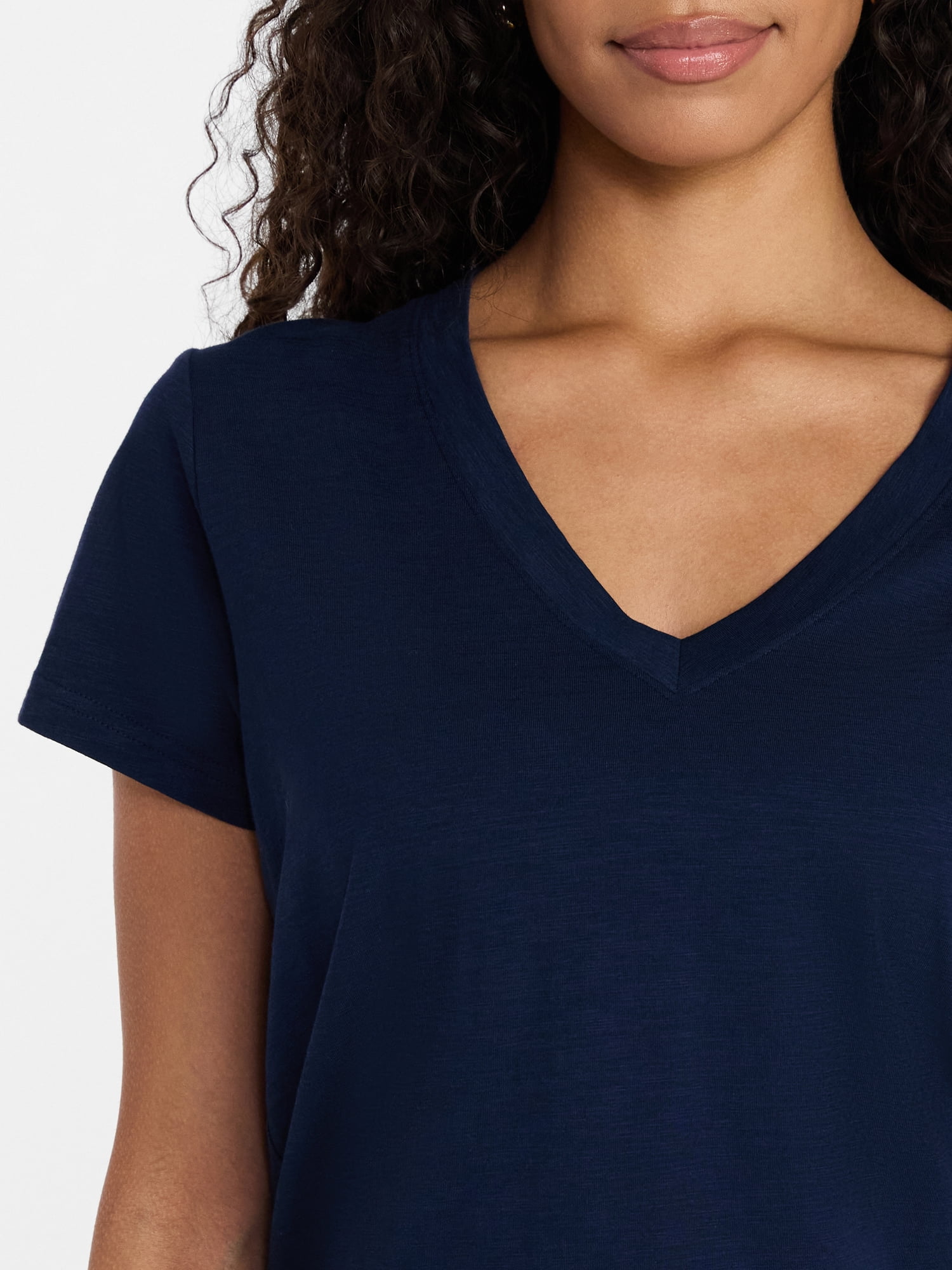 Time and Tru Women’s V-neck Slub Tee with Short Sleeves, Sizes XS-XXXL