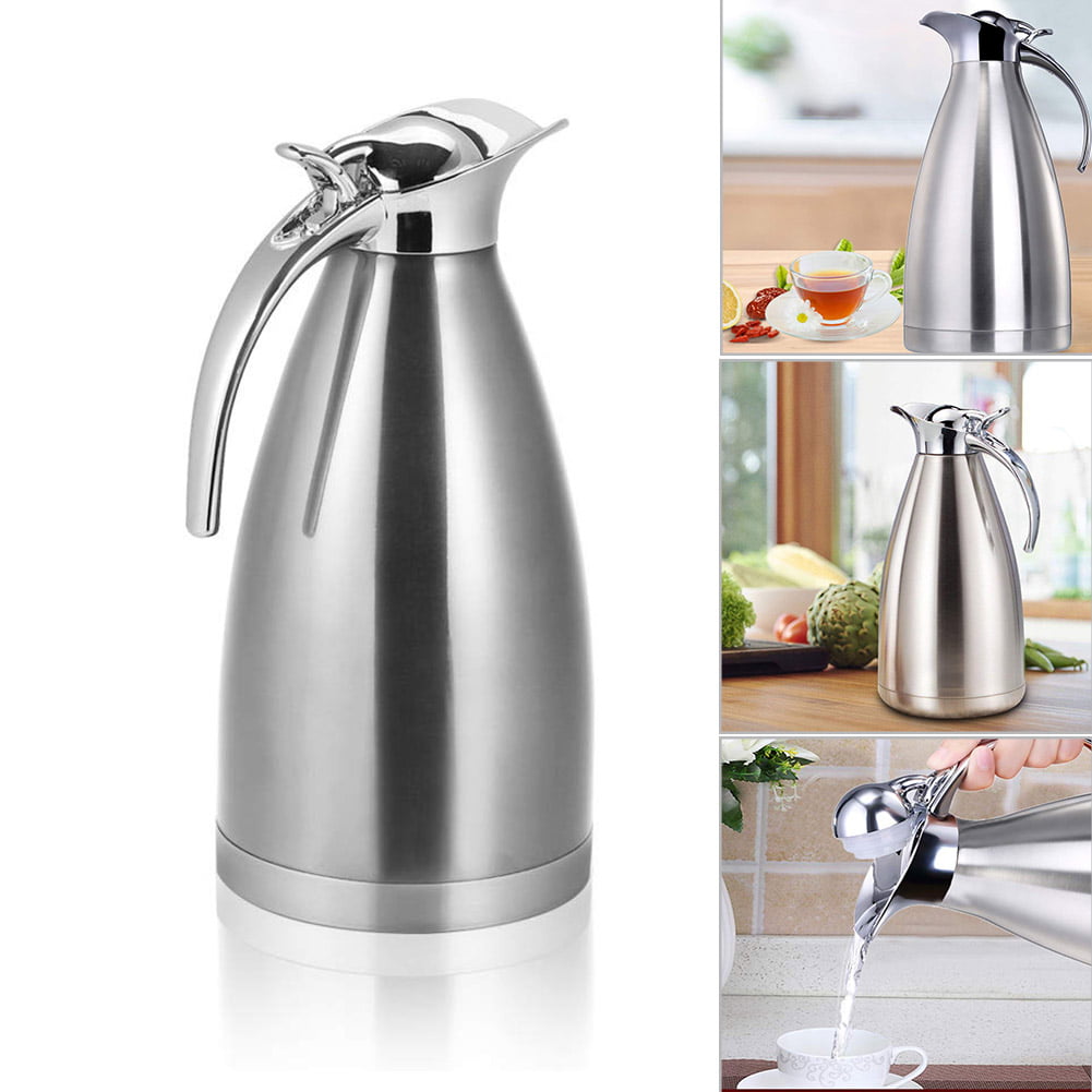 24 Hour Heat Retention Silver Thermal Coffee Carafe Insulated 2L Vacuum Stainless Steel Tea Carafe Hot Coffee Pitcher Double Walled Velaze Vacuum Jug 70 Oz 