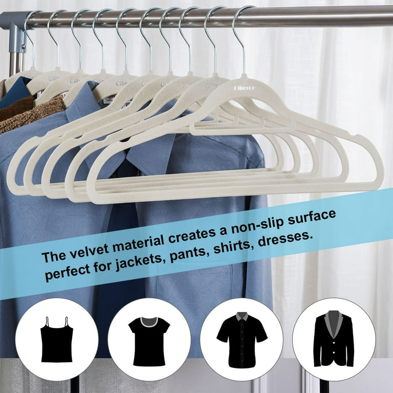 Coat Hangers, Velvet, Grey, 50 Pack, Non-Slip Heavy Duty Hangers