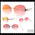 thumbnail image 2 of Womens Rimless Bevel Lens Flower Jewel Hinge Round Fashion Sunglasses Gold White - Orange Mirror, 2 of 8