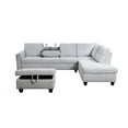 thumbnail image 5 of Golden Furniture Living Room Sectional Sofa Set, Linen Fabric Sectional Sofa Couch Set with Storage Ottoman, 5 of 8