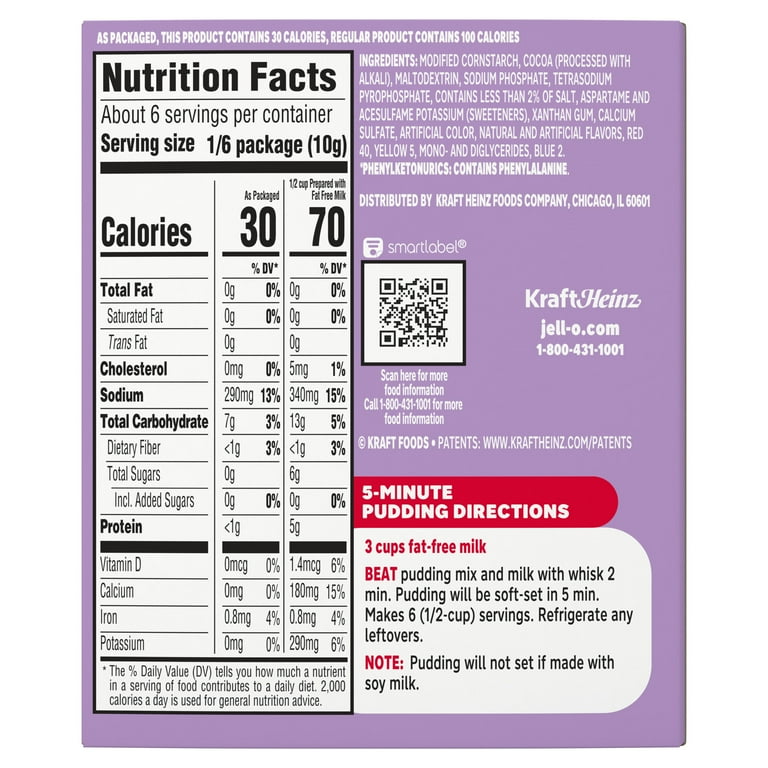Jello Chocolate Pudding Nutrition Label