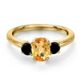 thumbnail image 3 of Gem Stone King 18K Yellow Gold Plated Silver Yellow Citrine and Black Diamond Engagement Ring for Women | 1.07 Cttw | Oval Checkerboard 7X5MM | Gemstone November Birthstone | Size 5, 3 of 6