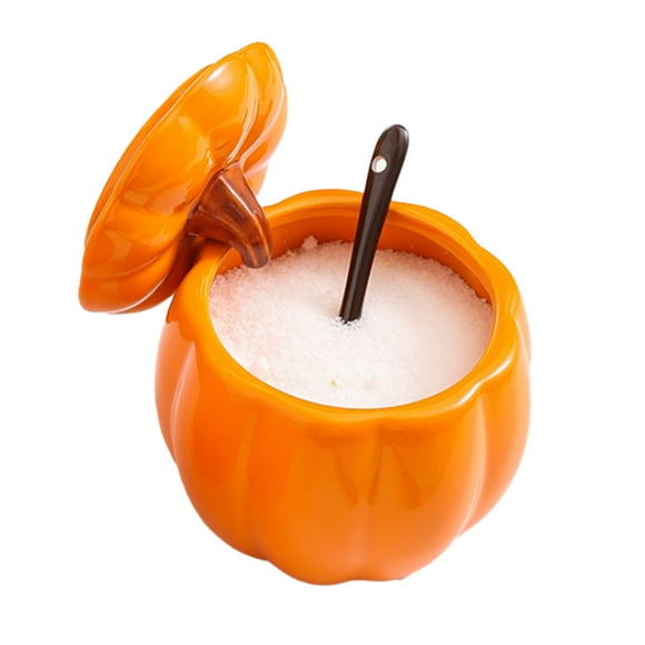 Qeeadeea Pot à Sucre en Céramique Citrouille Orange avec Couvercle, Bol à Sucre Solide avec Cuillère, Pot à Épices en Porcelaine, Décoration de Cuisine -Orange-Citrouille