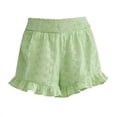 thumbnail image 5 of Oiangi Summer Shorts for Women Elastic Waist Eyelet Ruffled Shorts Casual Wide Leg Bermuda Shorts Green L, 5 of 5