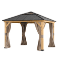 thumbnail image 2 of Sunjoy 13 ft. x 15 ft. Patio Cedar Framed Gazebo with Brown Steel and Polycarbonate Hip Roof Hardtop, 2 of 10