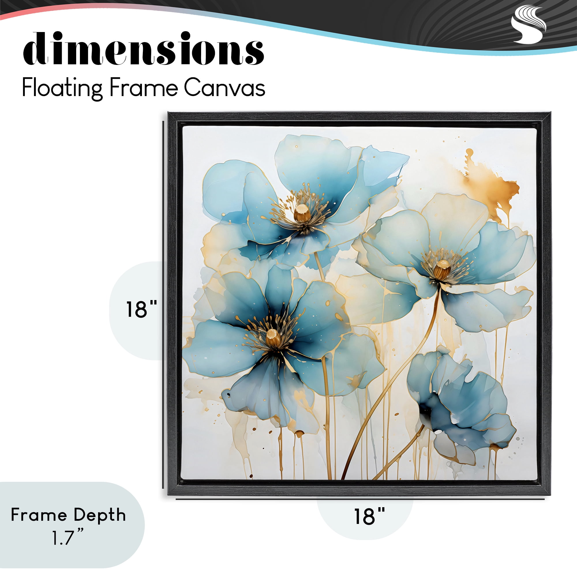 Stupell Industries Sapphire and Gold Florals Black Framed Floater Canvas Wall Art, design by Creative Studio