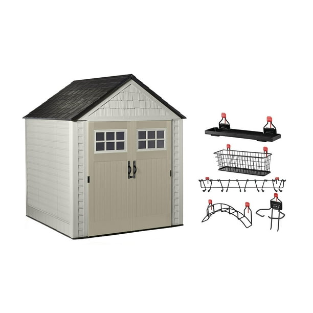 Rubbermaid 7x7 Feet Resin Outdoor Garden Tool Storage Shed & Shelf ...