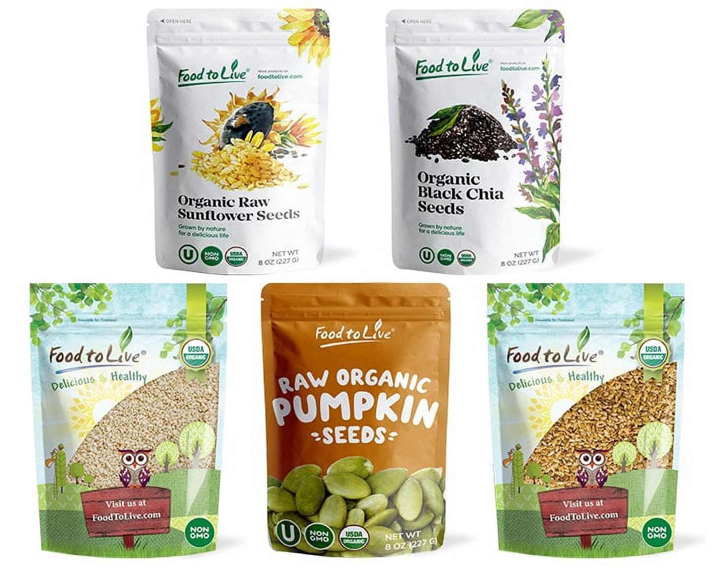 Organic Keto Raw Seeds in a Gift Box - Pumpkin Seeds, Sesame Seeds, Sunflower Seeds, Chia Seeds, Golden Flax Seeds