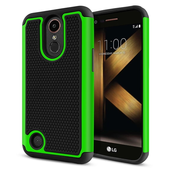 FINCIBO LG K20 Plus LV5 / K10 2017 Football Hybrid Case, Hard TPU Back Cover, Black/Green/Black
