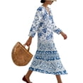 thumbnail image 3 of DISNIMO Floral Printed Womens 3/4 Sleeve Maxi Dresses Loose V Neck Dress Casual Midi Dress Beach Vacation Shift Dresses Fashion Spring Outfits, L, 3 of 6