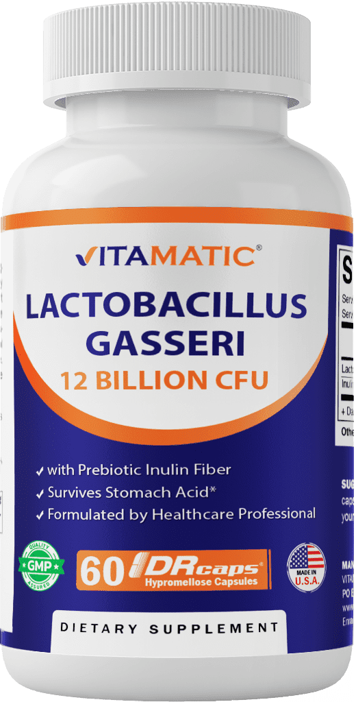 (2 pack) Vitamatic Lactobacillus Gasseri - 12 Billion per DR Capsule - 60 Count - Digestive Support - Made with Prebiotic Inulin Fiber