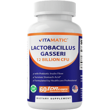Vitamatic Lactobacillus Gasseri - 12 Billion per DR Capsule - 60 Count - Digestive Support - Made with Prebiotic Inulin Fiber