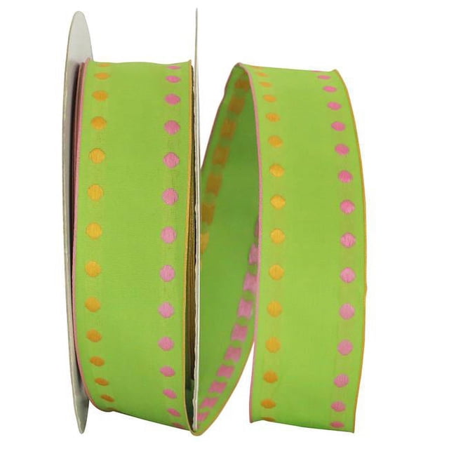 Reliant Ribbon 25748W-204-09K Dots Delight 2 Value Wired Edge Ribbon - Lime - 1.5 in. x 50 yards