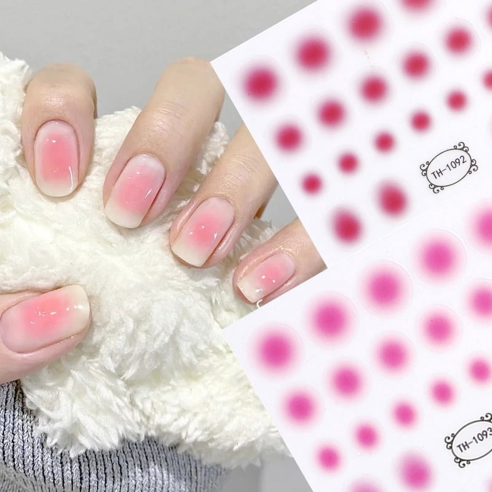 Gradient Nail Sticker 3D Jelly Red Powder Blusher Slider Round Halo Dye Cute Ombre Nail Design Translucent Gel Polish Wraps Deca