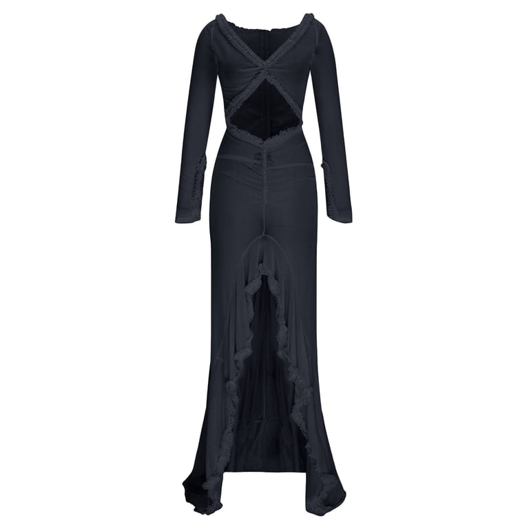 Lovskoo Women's Maxi Dress Ruffle Hem High Slit Dress Long Sleeve Cut Out  Dress Solid Color Off The Shoulder Bodycon Wrap Cocktail Maxi Dress Black -  Walmart.com