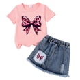 thumbnail image 4 of kmaduk Kid Girls Clothes Outfits Bowknot T-Shirt + 2 In 1 Denim Short Skort Summer Clothing Set, Size 4-10 Years H,Size 5-6 Years, 4 of 4