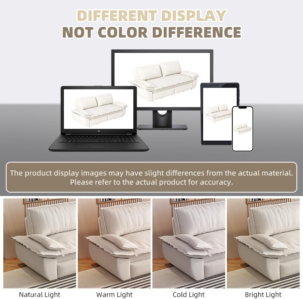 73.2" Queen 3‑In‑1 Convertible Sleeper Sofa Bed, Velvet Pull Out Multi‑Functional Loveseat, Beige+White