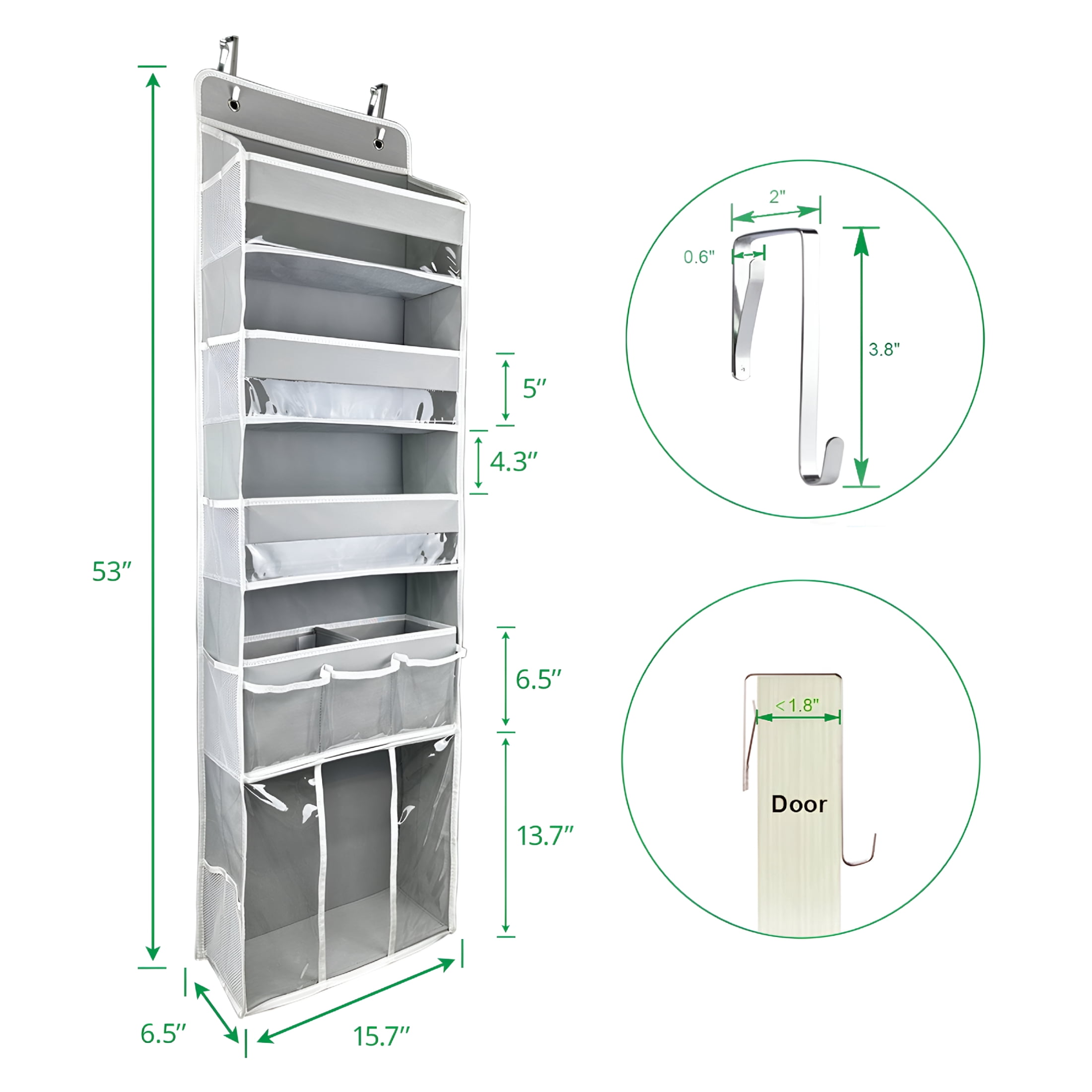 XIBUFE Baby Hanging Organizer 5-Shelf Over-The-Door Organizer with Diaper Caddy, Grey, 1 Count over the Door Organizer Nursery