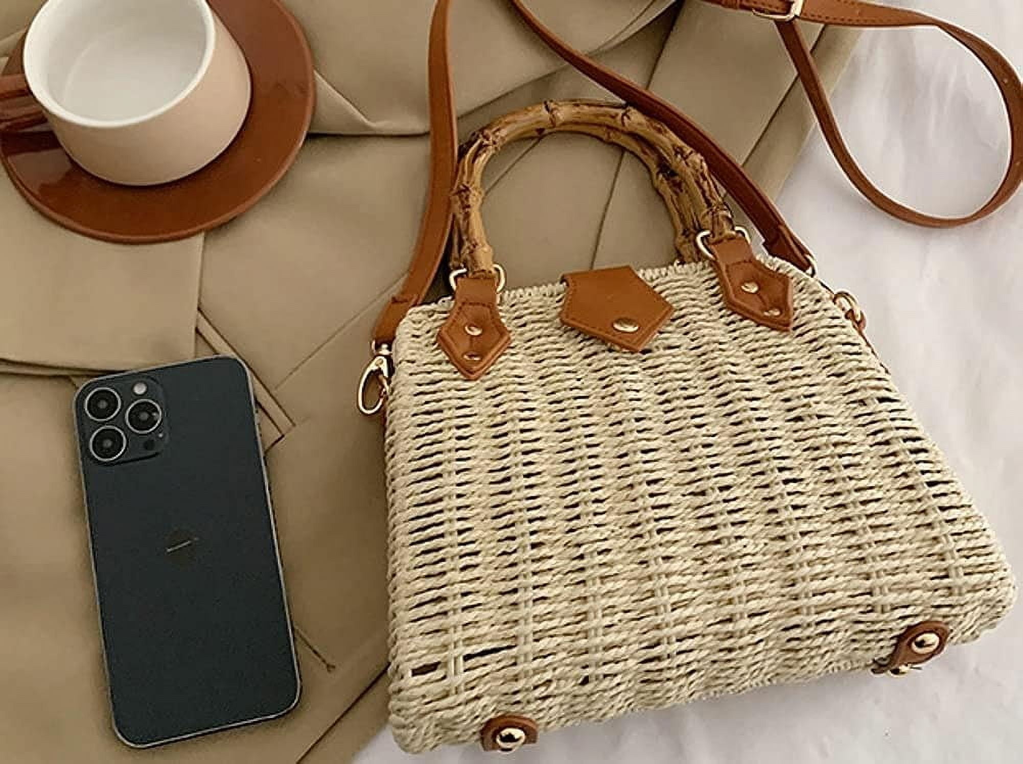 Kukuzhu Straw Tote Bag for Women Rattan Crossbody Handbags Woven Wicker Clutch Purse Imitation Bamboo Top Handle Shoulder Bag