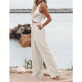 thumbnail image 2 of PUWEI Women's Cotton Linen Casual Pants Button up High Waist Wide Leg Trousers with Pockets, 2 of 7