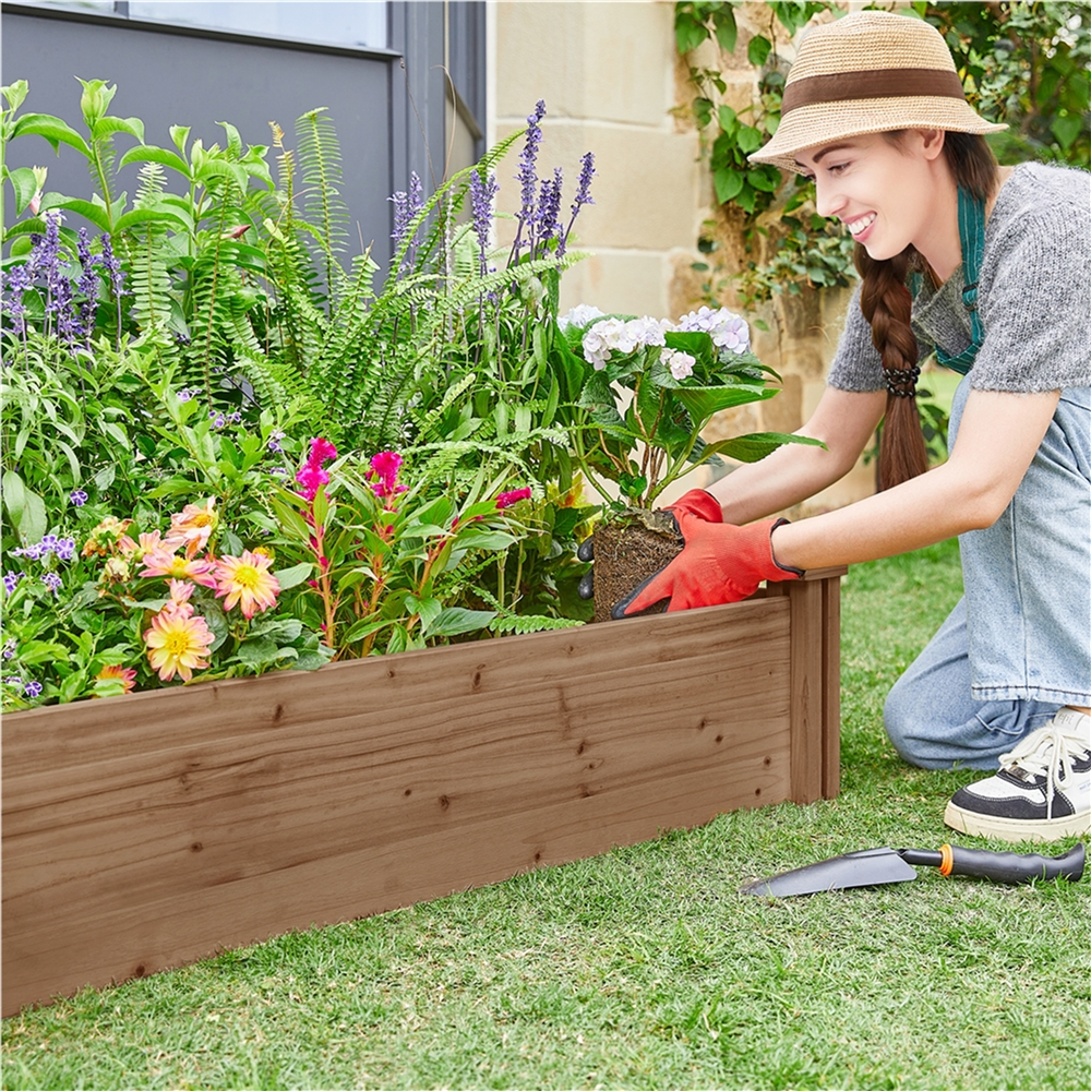 Renwick Wooden Raised Garden Bed Divisible Planter Box,Dark Brown