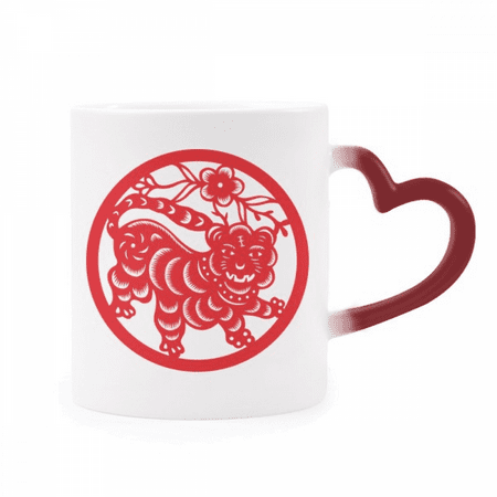 

Paper-cut Tiger Animal China Zodiac Art Heat Sensitive Mug Red Color Changing Stoneware Cup