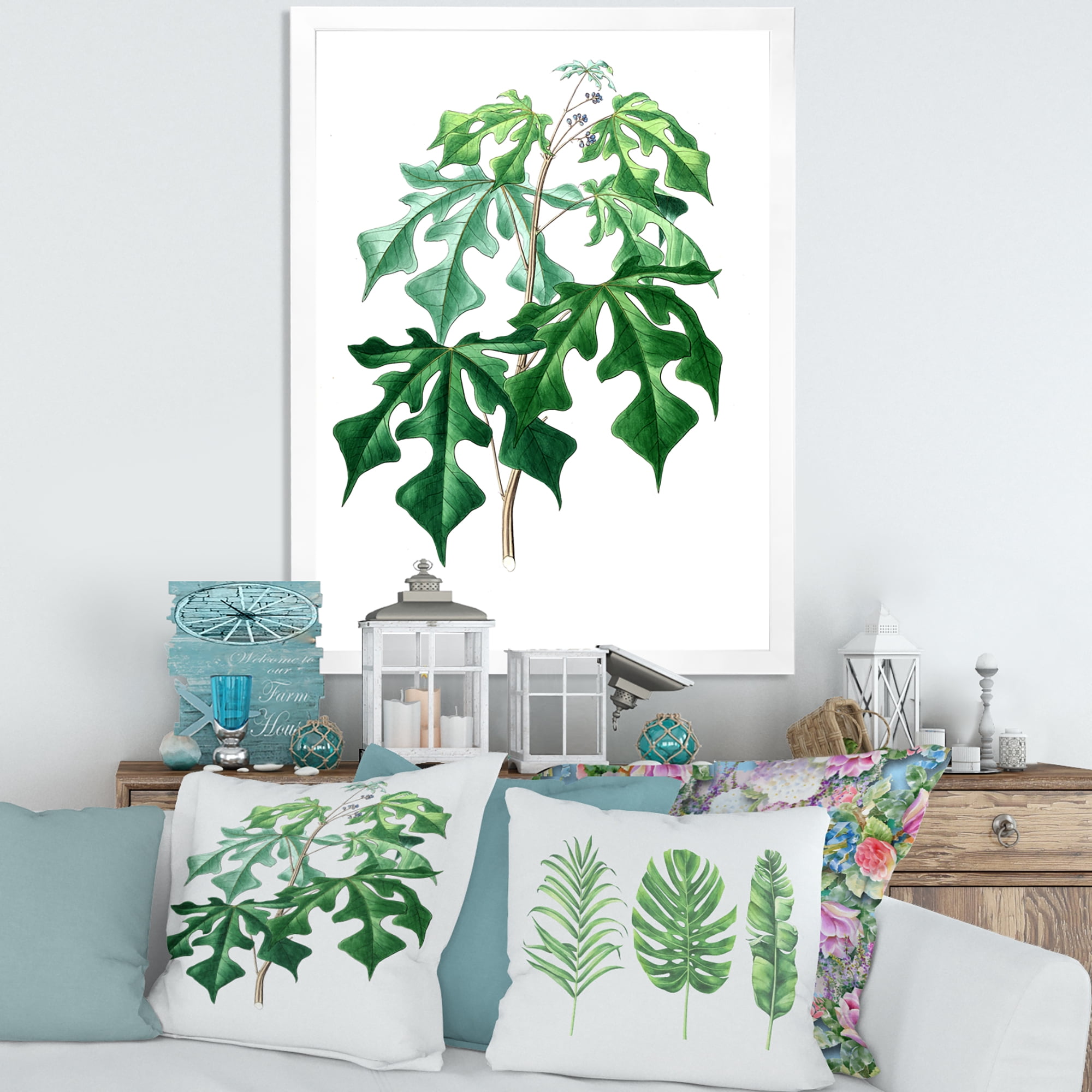 Designart 'Ancient Green Leaves Plants II' Traditional Framed Art Print