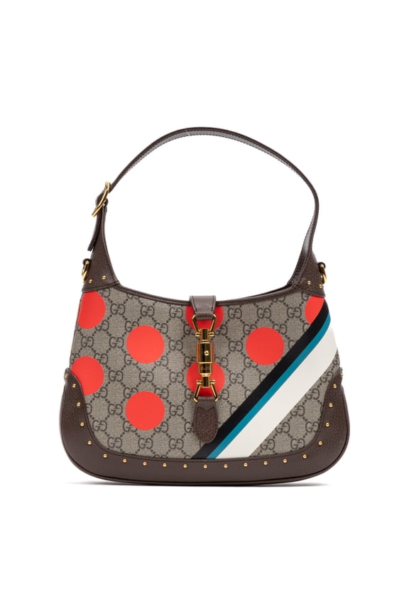 Pre-Owned Gucci Brown/Beige Jackie 1961 Hobo Handbag Studded Printed Supreme Coated Canvas