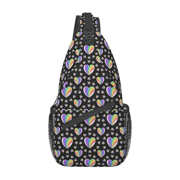 ZICANCN Rainbow LGBT Hearts Love Crossbody Sling Bag for Men Women - Casual Shoulder Backpacks for Travel Sport Climbing Runners Daypack