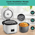 thumbnail image 3 of Personal Rice Cooker, PFAS-free, Nonstick. 1 Quart Capacity, with Stainless Steel Steamer Tray, Measuring Cups, Recipe Book with 60 Recipes, and Serving Spoon, 3 of 5