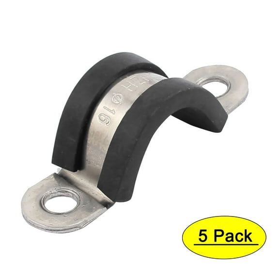 5Pcs 16mm Dia Rubber Lined U Shaped Stainless Steel Hose Pipe Clips Clamp Cable