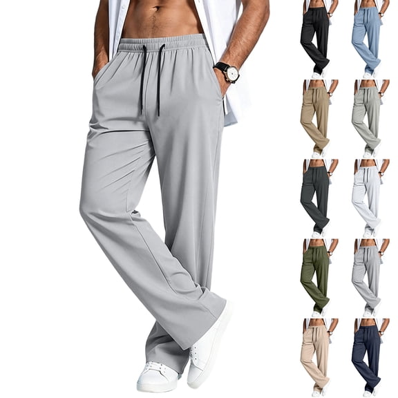 Athletic Pants for Men Drawstring Elastic Waist Wide Leg Pants Summer Lightweight Quick Dry Joggers, 2XL