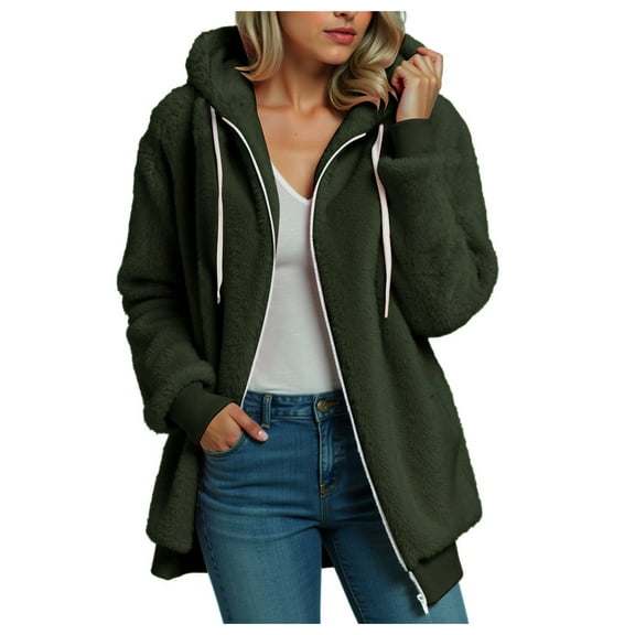 larppty Women's Fashion Winter Coats Sherpa Fleece Oversized Trendy Jackets Warm Outerwear Hooded with Pockets (AG, 3XL)