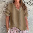 thumbnail image 2 of Dyfzdhu Summer Blouses for Women Casual Short Sleeve Striped Ruffled V Neck Linen Shirt Flowy Lightweight Loose Fit Summer Tops Purple, 2 of 3