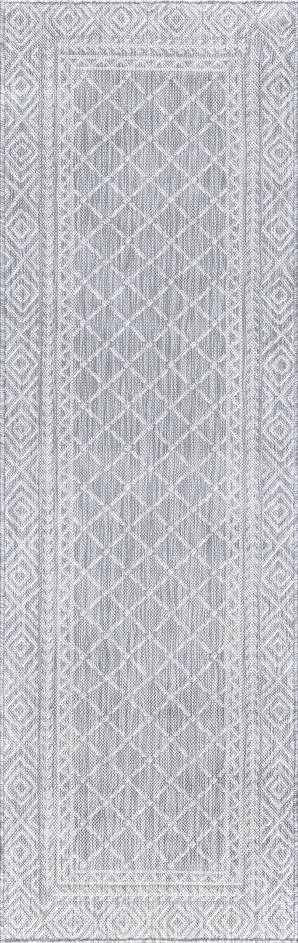 2x8 Water Resistant, Indoor Outdoor Runner Rugs for Patios, Hallway, Entryway, Deck, Porch, Balcony or Kitchen | Outside Area Rug for Patio | Gray, Diamond | Size: 2'3'' x 7'3''