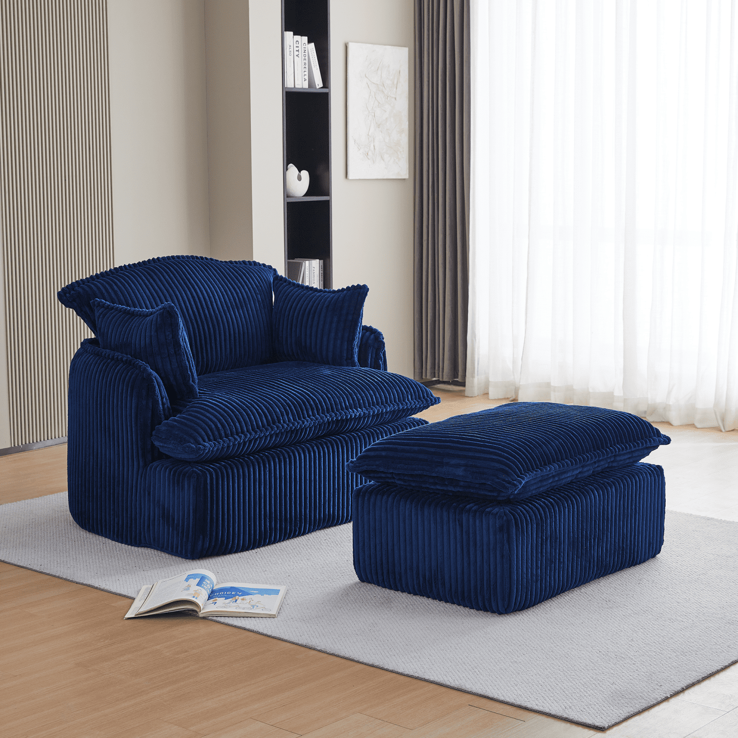 Gewnee Convertible Corduroy Armchair with Ottoman - Modern Compressed for Small Spaces, Living Room