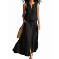 thumbnail image 3 of Summer Skirt Sets Women 2 Piece Outfits Sleeveless Top Elastic Waist Maxi Dress Sets with Pockets Black S, 3 of 6
