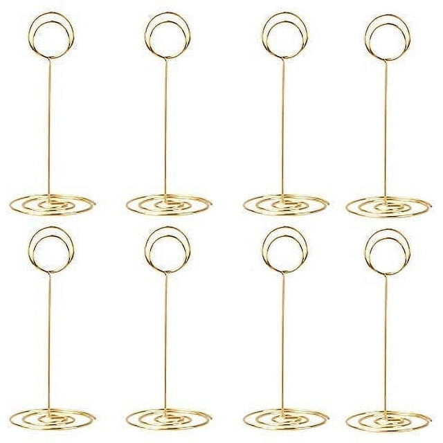 Paquete de 10 soportes para números de mesa de 8,75 pulgadas de alto, soporte para tarjetas, soporte para fotos de mesa, clips para fotos de alambre, soporte para fotos, notas, notas, color plateado