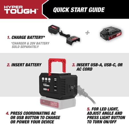 HYPER TOUGH 20V POWER INVERTER 150-WATT, 3-USB PORTS, NEW