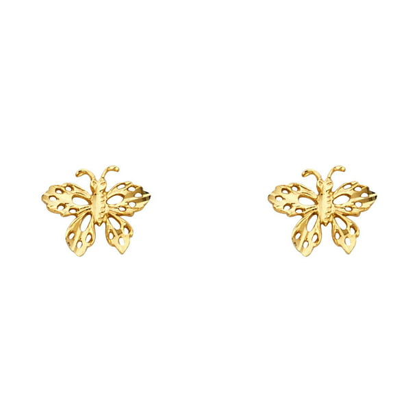 AA Jewels - Solid 14k Yellow Gold Small Butterfly Post Womens Stud ...