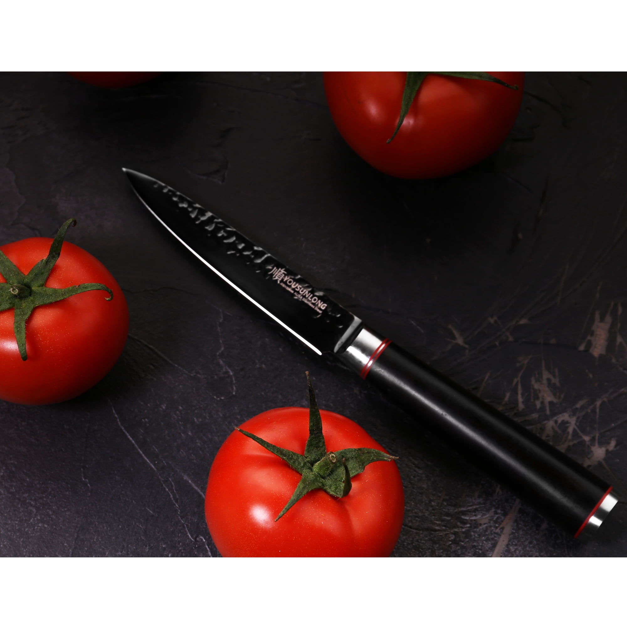 YOUSUNLONG Utility Knife 5 inch, Multi-Purpose Kitchen Paring Knife Hammered Japanese AUS8 Steel Blade with Leadwood Handle