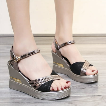 

Qepwscx Flip-Flops Sandals With A Buckle And Low Wedge Heel Casual Sandals