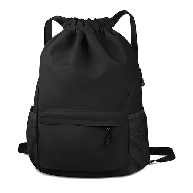 Mochila con CordóN con CordóN Mochila Deportiva Bolsa de Gimnasio con Bolsillo Lateral para Mujeres Hombres Negro