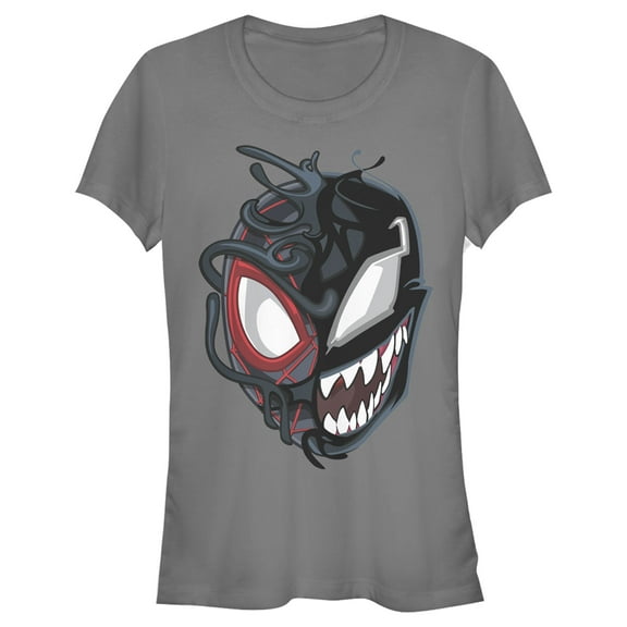 Junior's Marvel Spider-Man Miles Venom Mask  Graphic Tee Charcoal Large