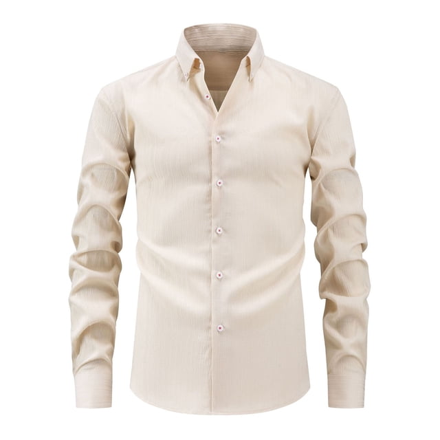 Timegard Work Shirts for Men Lapel V Neck Fitting Texture Long Sleeve Shirts Button down Business Casual Tops
