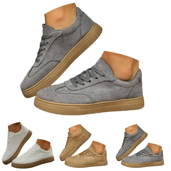 Pandaie Women's Platform Fashion Sneakers Casual Tennis Running Walking Shoes Retro Classic Lace up Athletic Workout Low Top Sneakers Grey 6