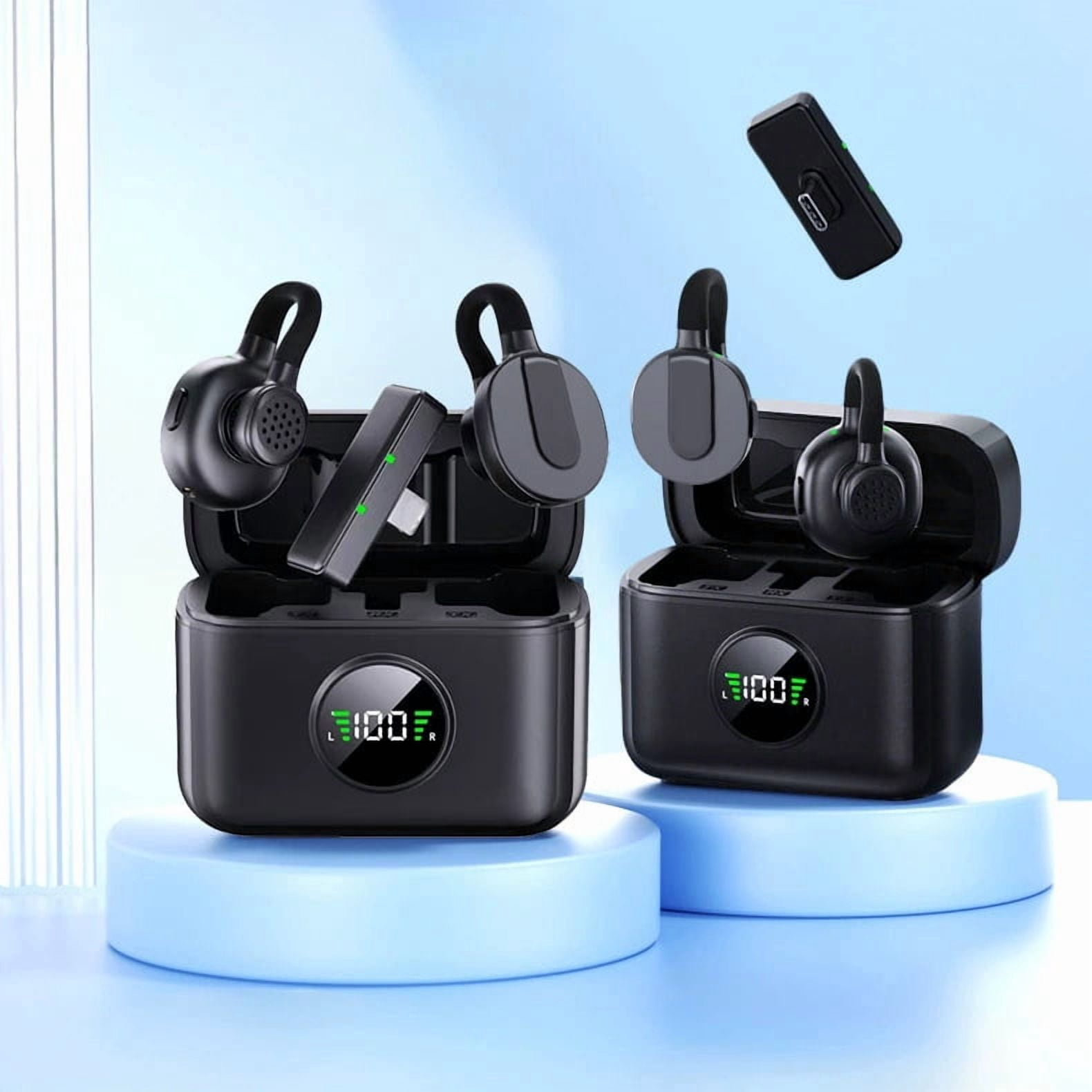 1-to-2 Magnetic Wireless Lavalier Microphone with Charging Case, AI Smart Noise Cancellation Clip-on Mic for Live Stream Vlog Interview, Plug & Play for iPhone Android Camera Live Selling