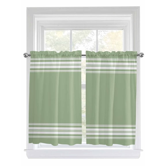 Kitchen Curtains 45 Inches length, Sage Green Window Treatment Curtain Drapes, Farmhouse Sage Green White Striped Lightweight Window Panels for Living Room Bedroom, 52"x45", 2 Panels